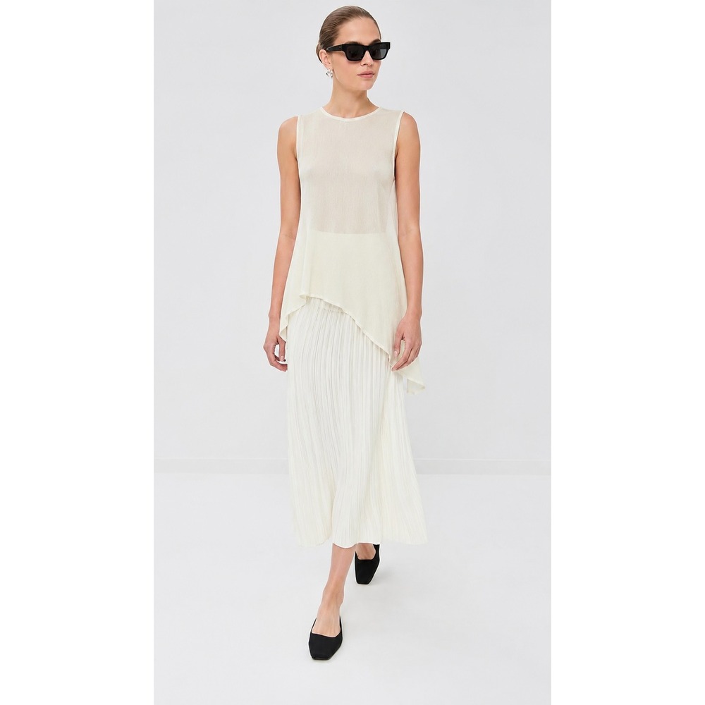 3.1 Phillip Lim Tank Top Cream Silk Asymmetrical Hem‎ Small Minimalist Luxury